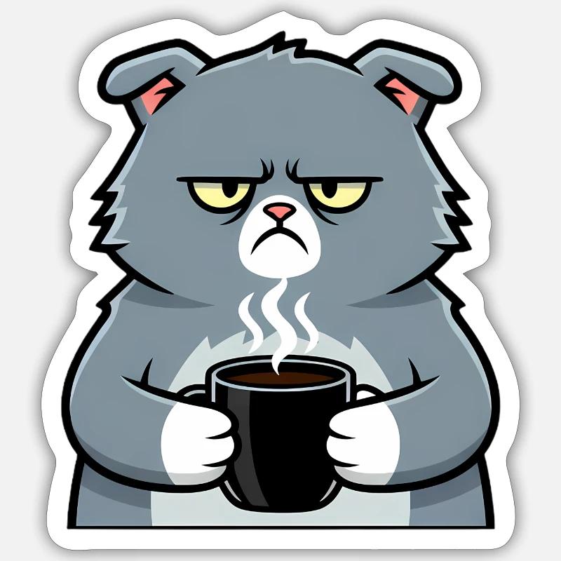 Cat Coffee Mug Comic - Sticker size S (10 x 10 cm) - white matte