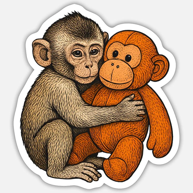 Cuddle buddy monkey and orang - Sticker size S (10 x 10 cm) - white matte