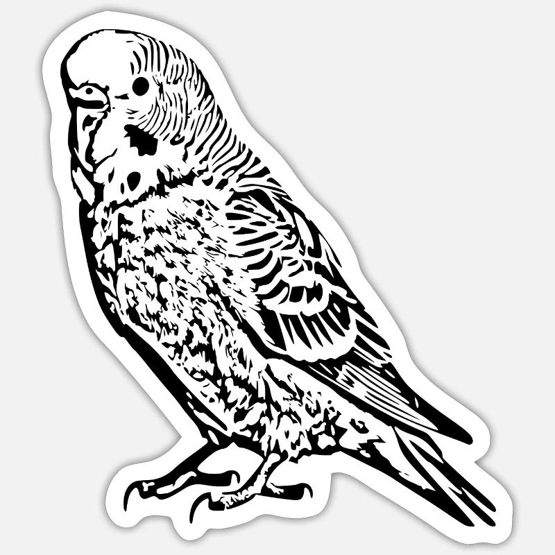 Perruche perruche noir - Sticker taille S (10 x 10 cm) - blanc mat
