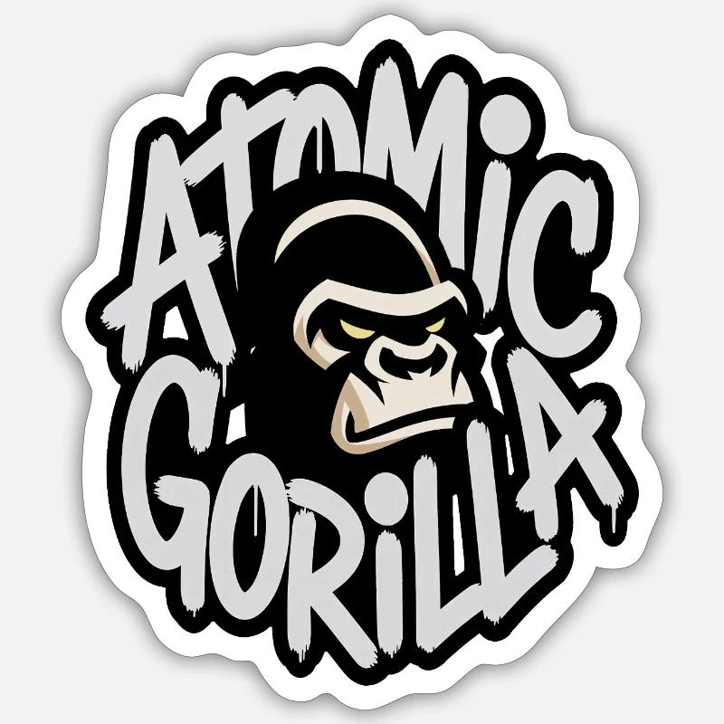 Atom-Gorilla-Graffiti-Emblem - Sticker Größe S (10 x 10 cm) - Mattweiß