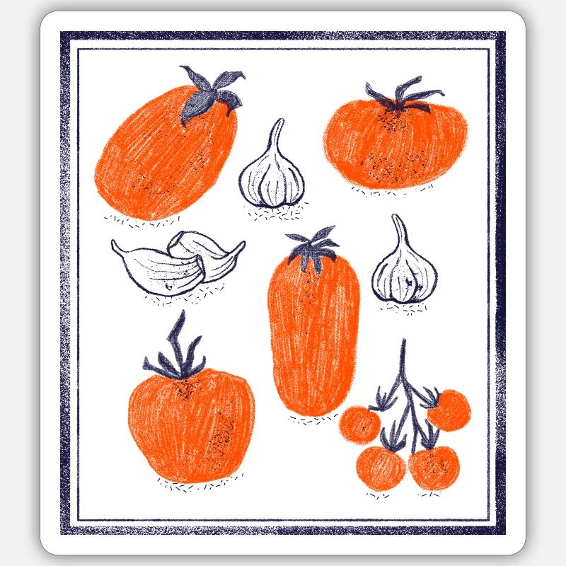 Tomato Bulb Garlic Pattern - Sticker size S (10 x 10 cm) - white matte