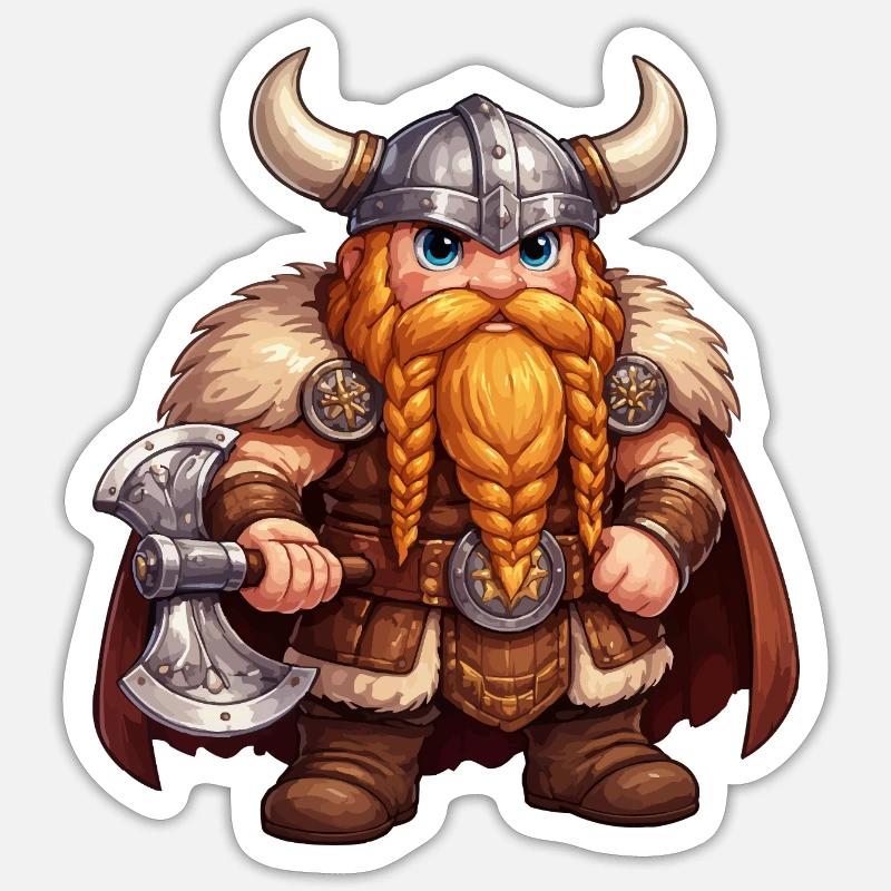 Wikinger Zwerg mit Axt - Sticker Größe S (10 x 10 cm) - Mattweiß