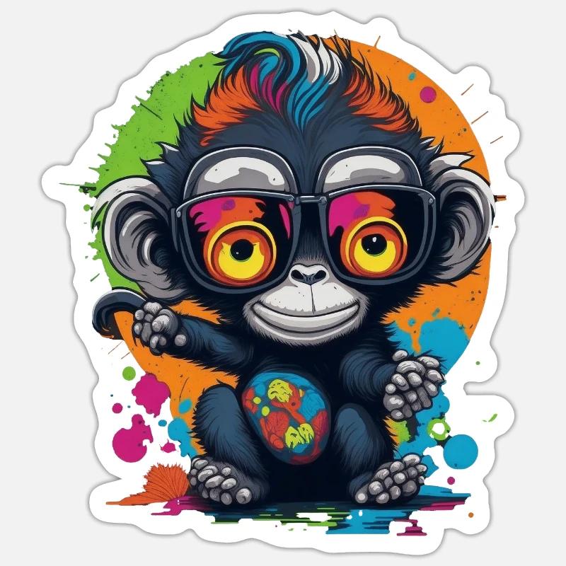 Neon Spectacled Monkey Splash - Monkey - Monkey Sticker size S (10 x 10 cm)