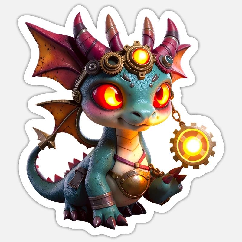 Erleuchteter Steampunk-Drache Sticker Größe S (10 x 10 cm)