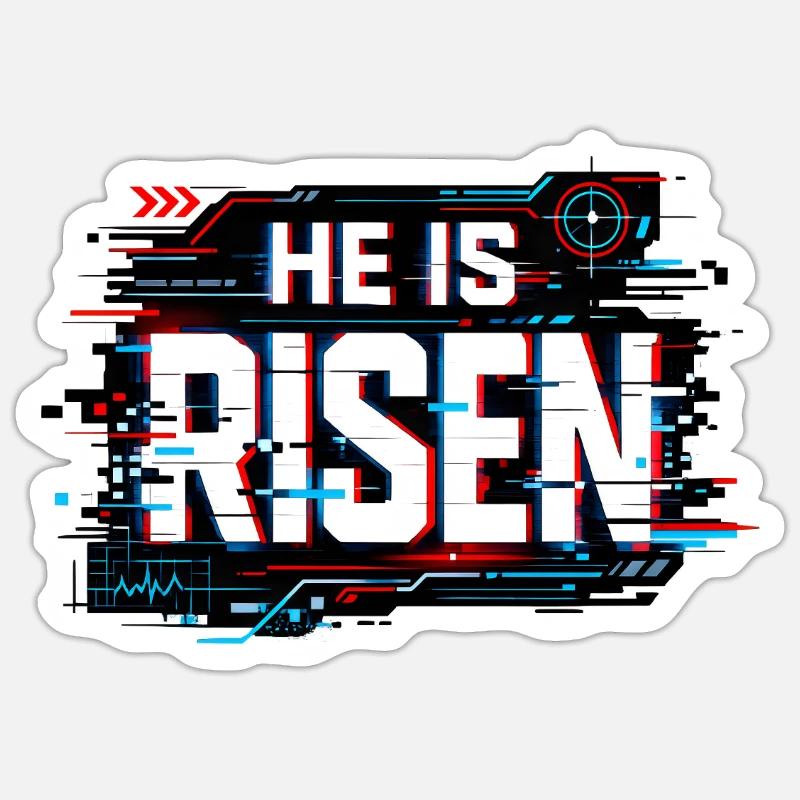 Glitch Easter: He is Risen - Sticker size S (10 x 10 cm) - white matte