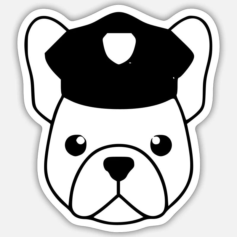 Frenchie cop cop head - Sticker size S (10 x 10 cm) - white matte