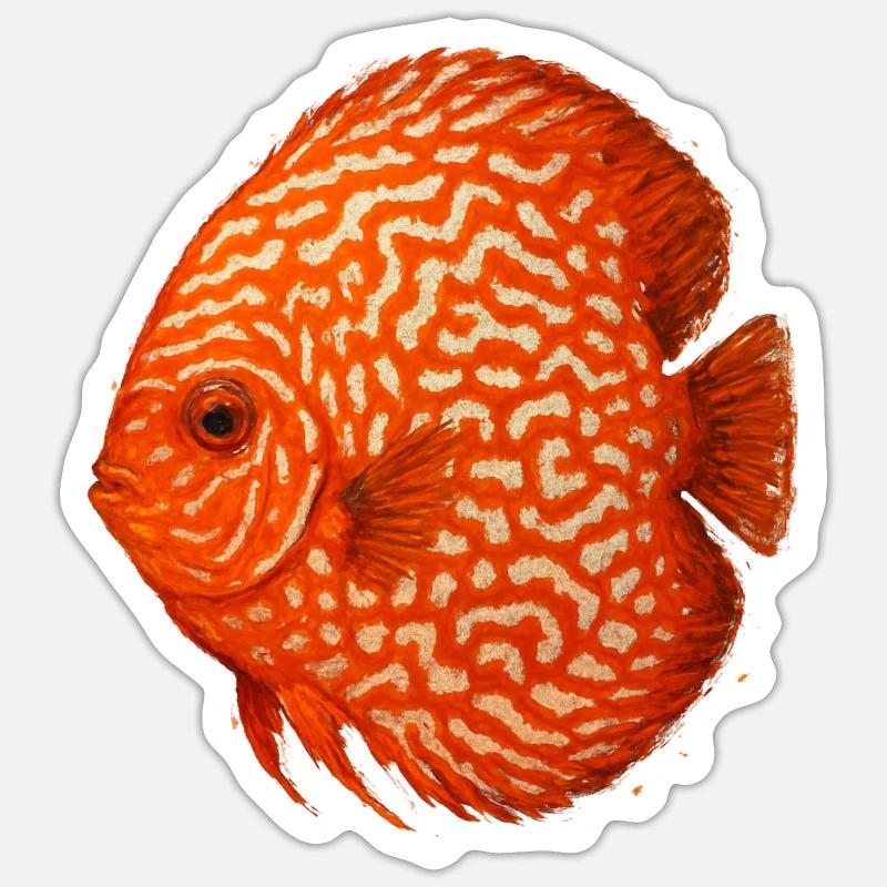 Oranger Diskusfisch-Aquarium Amazonas - Sticker Größe S (10 x 10 cm) - Mattweiß
