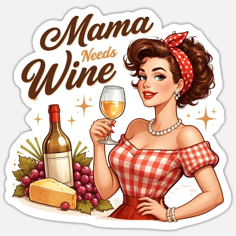 Mama Braucht Wein. Mama needs Wine - Sticker Größe S (10 x 10 cm) - Mattweiß
