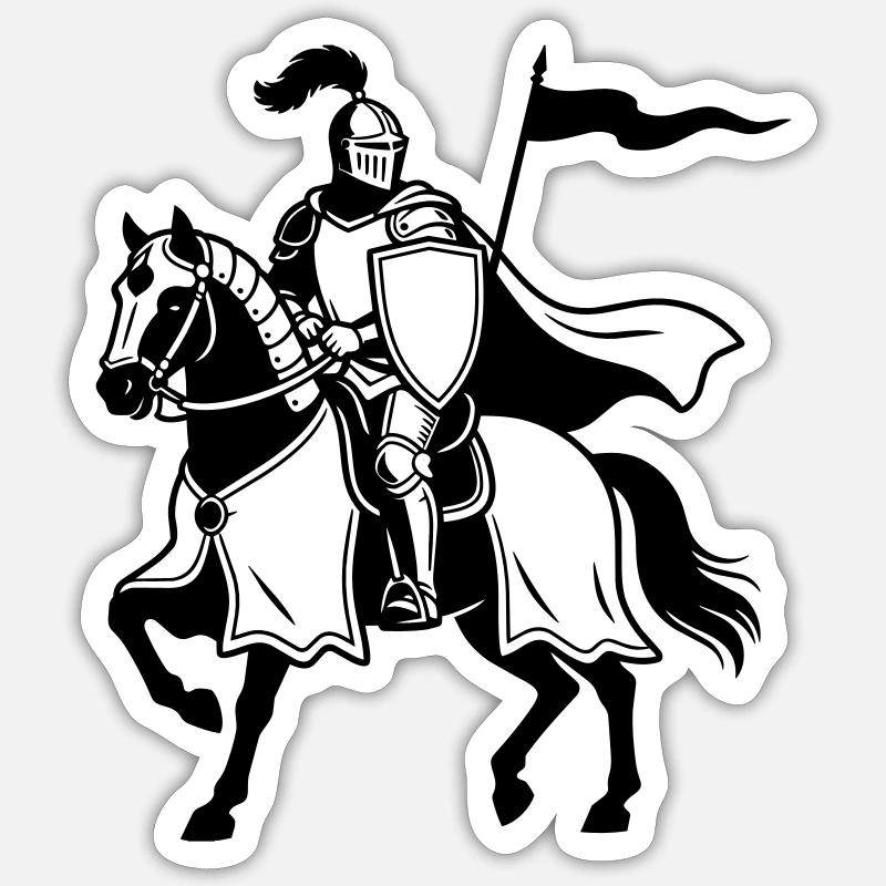Ritter auf dem Pferd - Sticker Größe S (10 x 10 cm) - Mattweiß