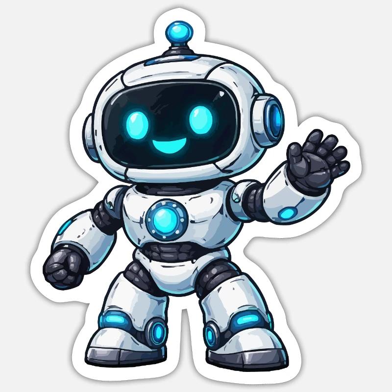 Salutation du Petit Robot Néon - Sticker taille S (10 x 10 cm) - blanc mat