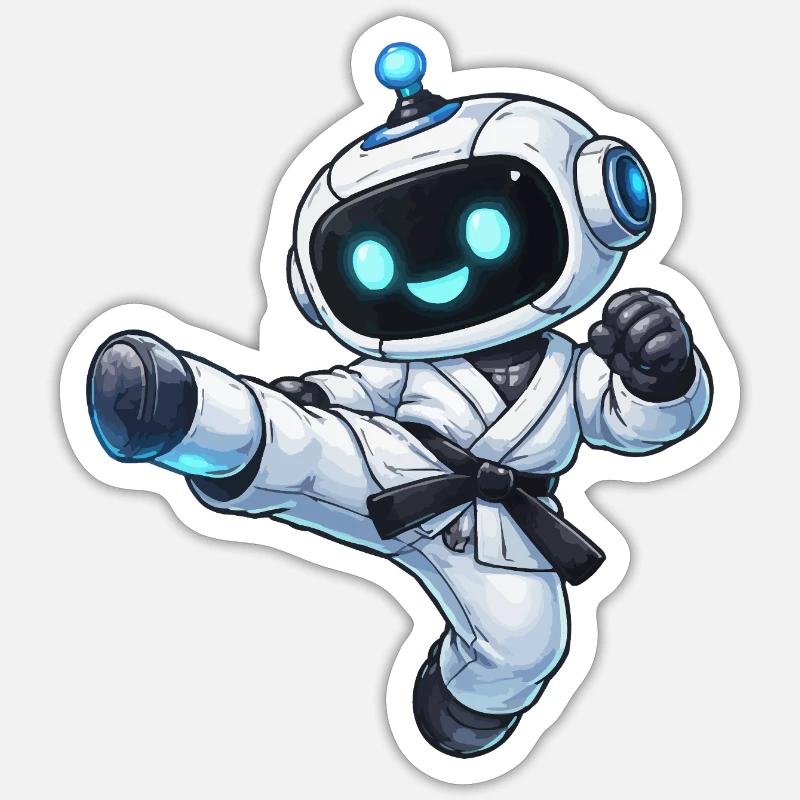 Robot de combat en karaté - Sticker taille S (10 x 10 cm) - blanc mat