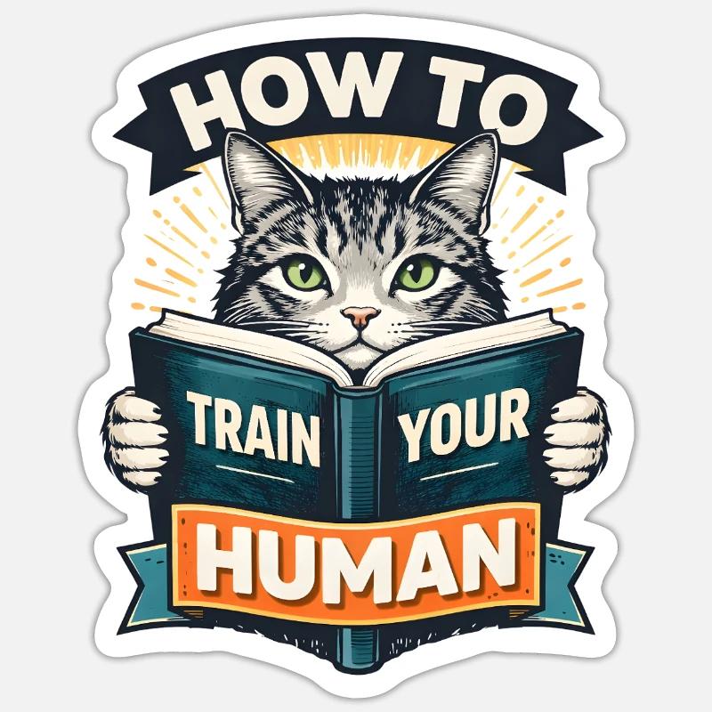 Cat training for humans how to train your huma - Sticker size S (10 x 10 cm) - white matte