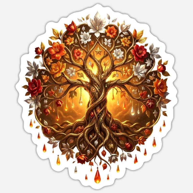 Arbre de Feu dans Mandala - Sticker taille S (10 x 10 cm) - blanc mat