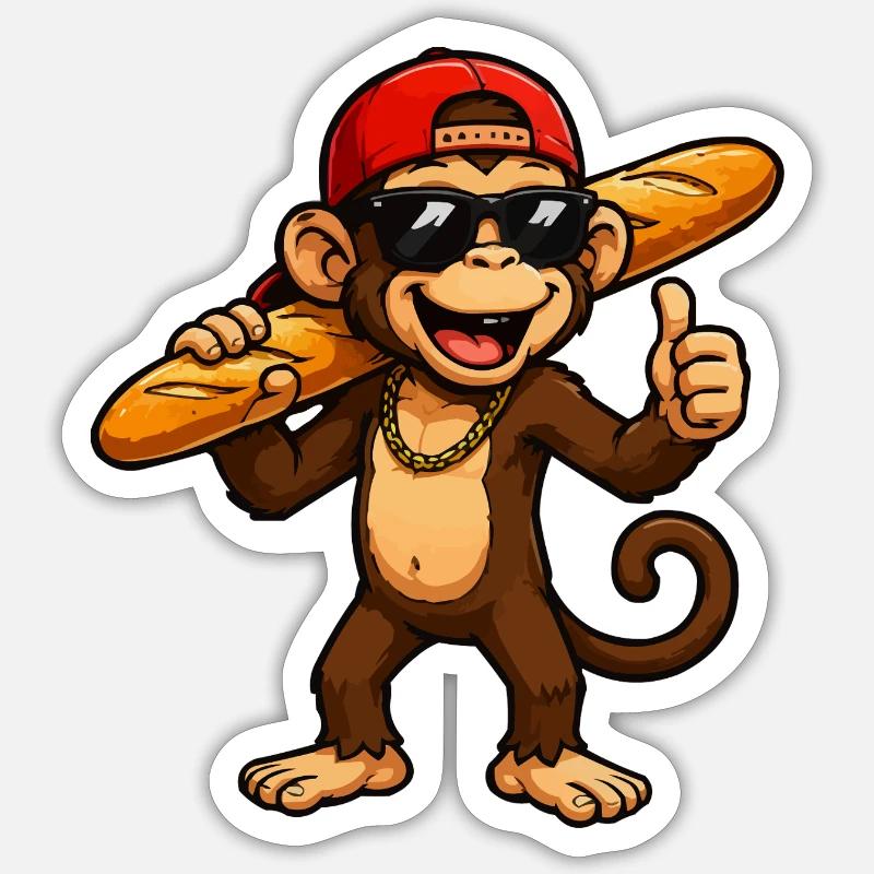 affe-baguette-cool - Sticker Größe S (10 x 10 cm) - Mattweiß