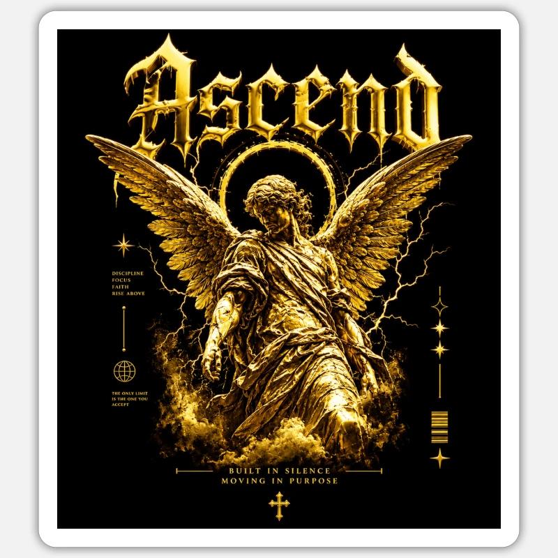 Goldener Engel Ascensus - Sticker Größe S (10 x 10 cm) - Mattweiß
