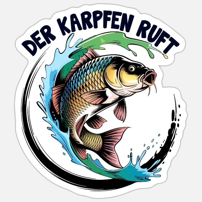 Der Karpfen ruft - Sticker Größe S (10 x 10 cm) - Mattweiß