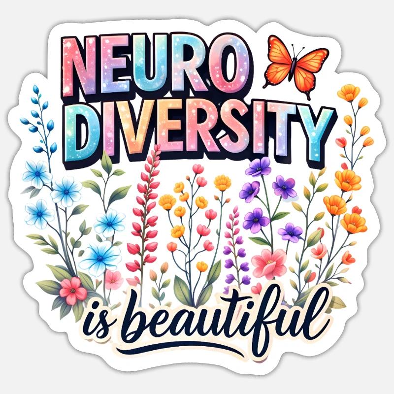 La neurodiversité est belle, Bloom - Sticker taille S (10 x 10 cm) - blanc mat