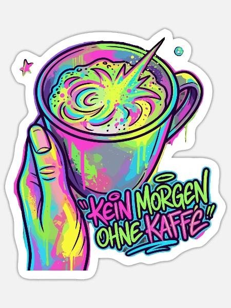 Kaffee Neon Splash – Morgenkick - Sticker Größe S (10 x 10 cm) - Mattweiß