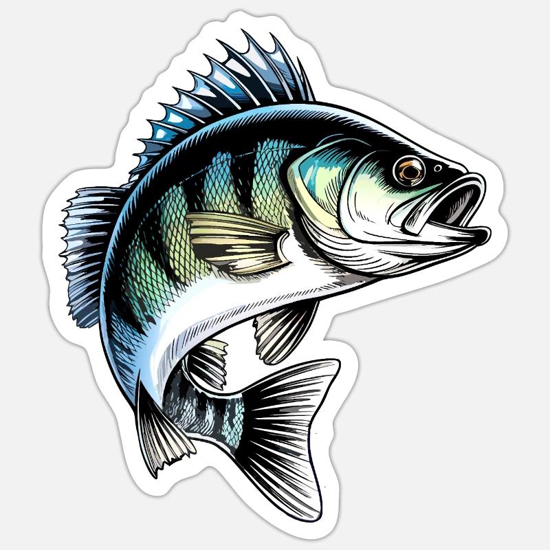 Jumping Perch Dynamic Fish Illustration - Sticker size S (10 x 10 cm) - white matte