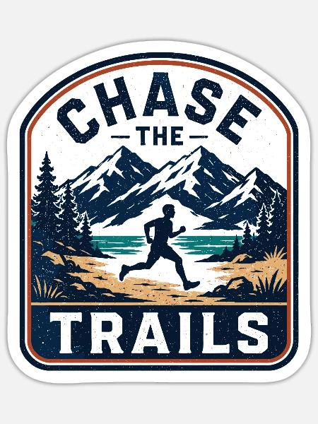 Chase the Trails Mountain Runner Abzeichen - Sticker Größe S (10 x 10 cm) - Mattweiß