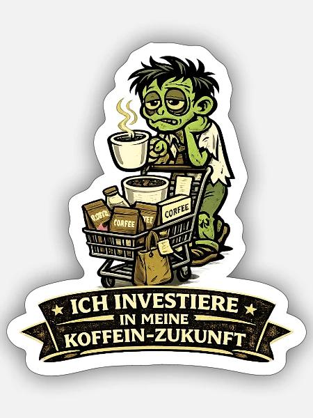 Kaffee-Kapital: Zombie mit Einkaufskorb - Sticker Größe S (10 x 10 cm) - Mattweiß