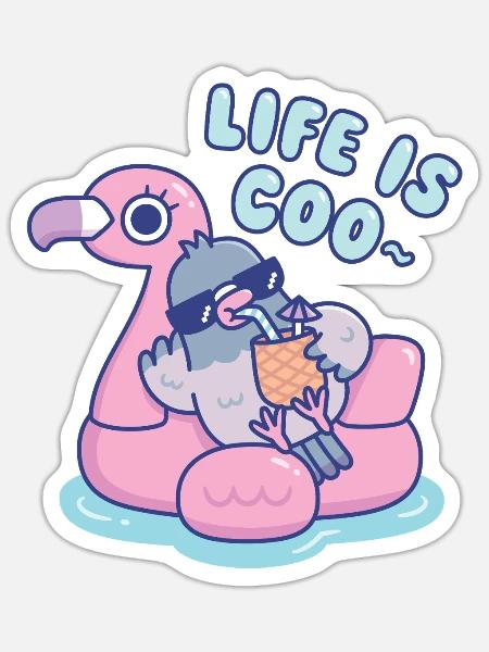 Lustige Taube auf Flamingo-Schwimmbad – das Leben ist Gurr - Sticker Größe S (10 x 10 cm) - Mattweiß
