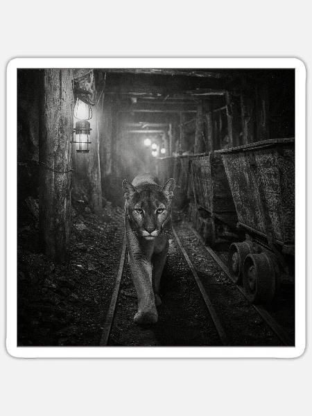 Wildkatze Bergwerk Noir Vintage Animal Crime Serie - Sticker Größe S (10 x 10 cm) - Mattweiß