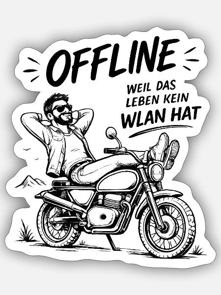 Offlineleben Motorrad Ohne WLAN - Sticker Größe S (10 x 10 cm) - Mattweiß