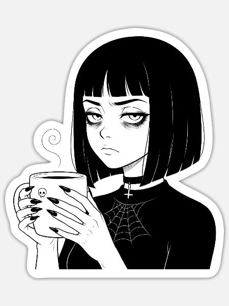 Düstere Gothic Kaffeetasse - Sticker Größe S (10 x 10 cm) - Mattweiß
