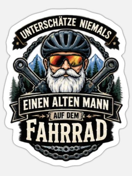 Alter Mann auf dem Fahrrad - Sticker Größe S (10 x 10 cm) - Mattweiß