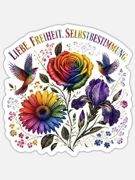 Liebe Freiheit Selbstbestimmung T-Shirt Regenbogen - Sticker Größe S (10 x 10 cm) - Mattweiß