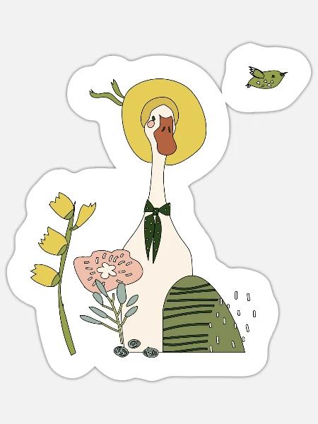 Ente mit Sonnenhut - Sticker Größe S (10 x 10 cm) - Mattweiß