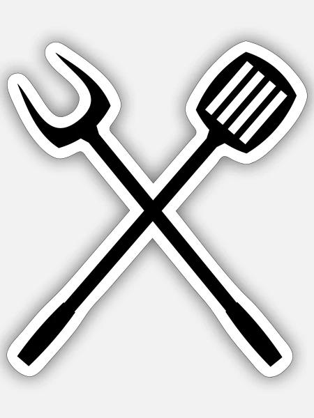 grill_grillzange besteck - Sticker Größe S (10 x 10 cm) - Mattweiß