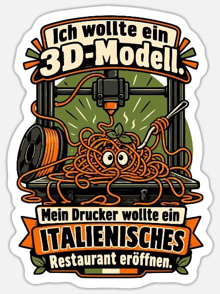 3D Drucker Spaghetti Humor - Sticker Größe S (10 x 10 cm) - Mattweiß