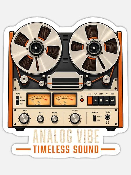 Analoge Vibe Reel To Reel Retro Musik - Sticker Größe S (10 x 10 cm) - Mattweiß