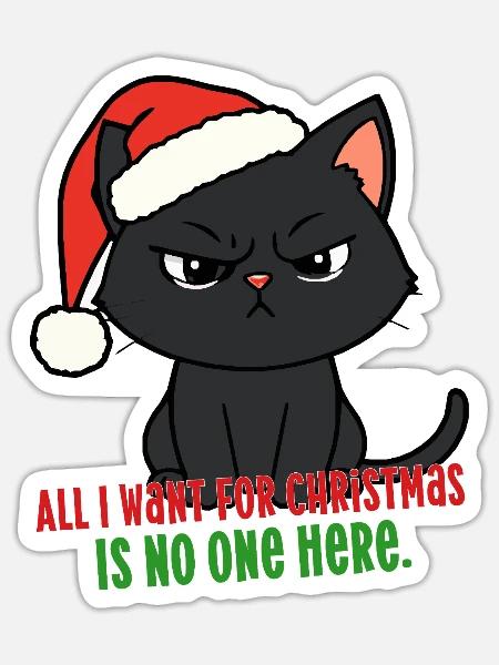 Weihnachtskatze Niemand hier Weihnachtsmütze Sarkastischer INFJ - Sticker Größe S (10 x 10 cm) - Mattweiß