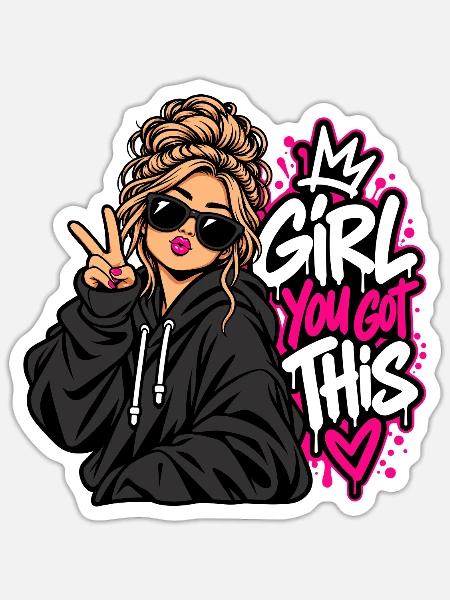 Du schaffst das Girl Power - Sticker Größe S (10 x 10 cm) - Mattweiß