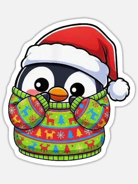 Weihnachten Pinguin Pullover Süßer Cartoon - Sticker Größe S (10 x 10 cm) - Mattweiß