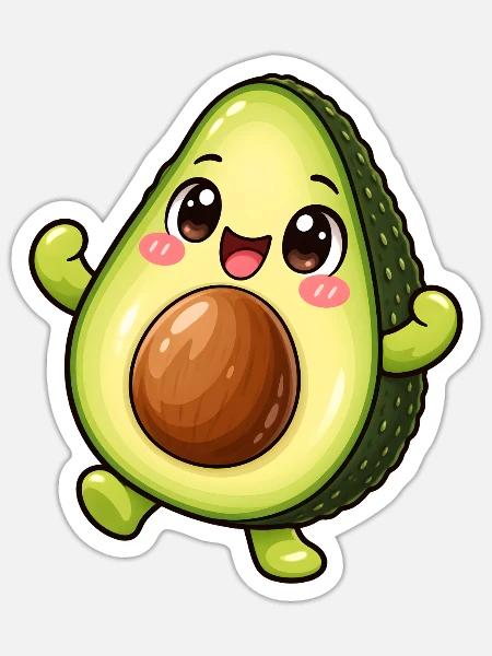 Avocado Kawaii Style – Süßes Fruchtmotiv - Sticker Größe S (10 x 10 cm) - Mattweiß