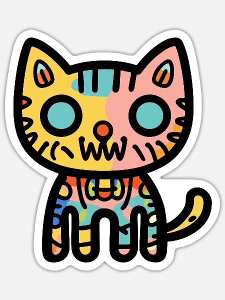 Halloween Zombie Katze Bunt - Sticker Größe S (10 x 10 cm) - Mattweiß
