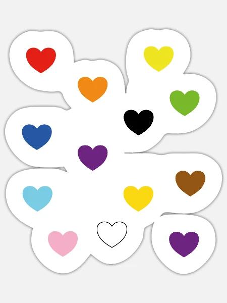 Rainbow Hearts – Inklusive Pride-Farben - Sticker Größe S (10 x 10 cm) - Mattweiß