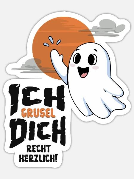 Kleiner Gruselgeist mit lustigem Halloween-Gruß - Sticker Größe S (10 x 10 cm) - Mattweiß