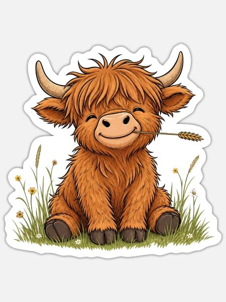 Süßes Schottisches Hochlandrind - Sticker Größe S (10 x 10 cm) - Mattweiß