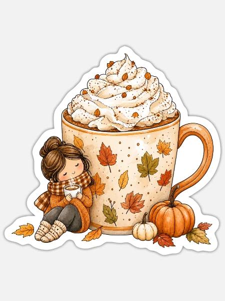 Gemütlicher Herbst Kaffee Zauber - Sticker Größe S (10 x 10 cm) - Mattweiß