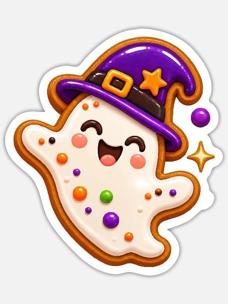 Geist-Keks mit Hexenhut - Sticker Größe S (10 x 10 cm) - Mattweiß