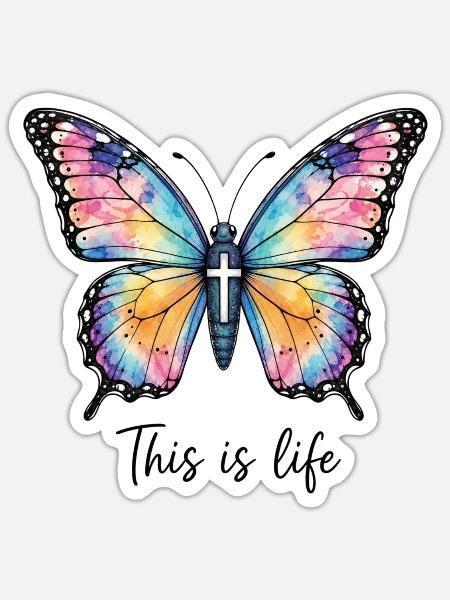 Schmetterling Kreuz Christlicher Spruch - Sticker Größe S (10 x 10 cm) - Mattweiß
