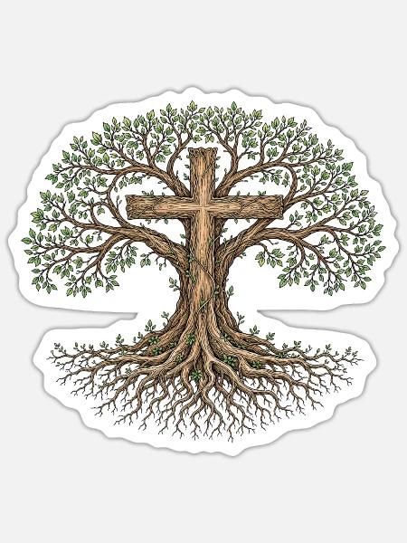 Lebensbaum Kreuz Christliches Symbol - Sticker Größe S (10 x 10 cm) - Mattweiß