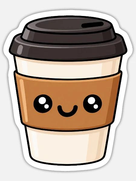 KaffeeKawaii Becherliebe - Sticker Größe S (10 x 10 cm) - Mattweiß
