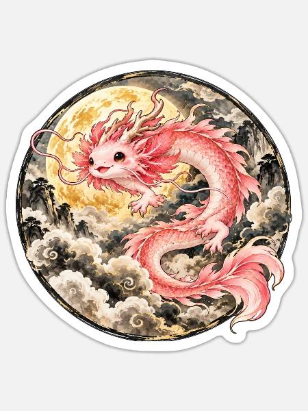 Axolotl Drache – Mystischer Asiatischer Drache - Sticker Größe S (10 x 10 cm) - Mattweiß