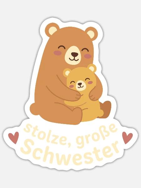 Stolze große Schwester - Süße Bären - Sticker Größe S (10 x 10 cm) - Mattweiß